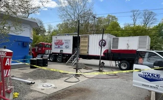 Onsite setup for lining tanks.