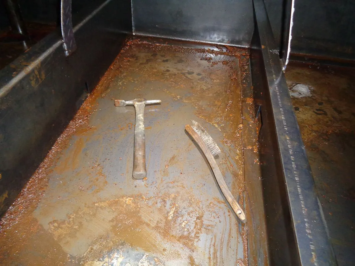 Corrosion in an underbelly generator tank.
